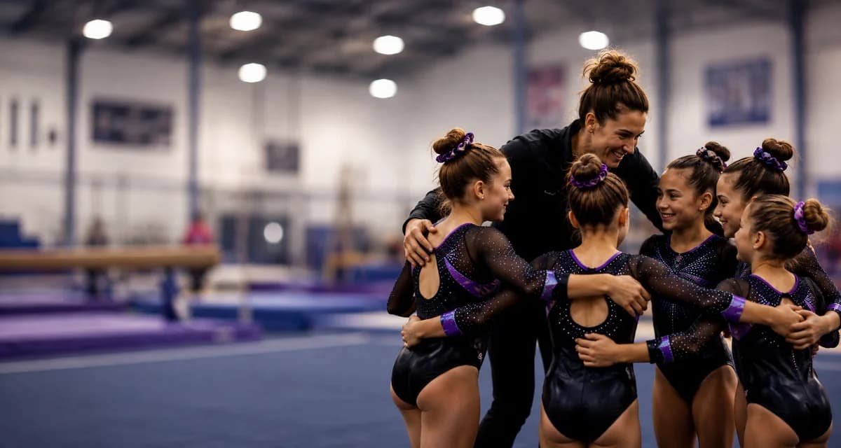 A gymnastics club practice, families and coaches on the floor